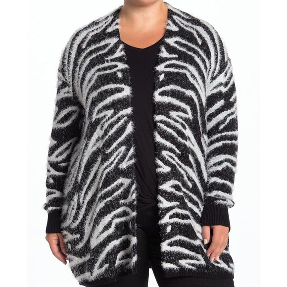 Susina | zebra print eyelash open cardigan | 1X - Picture 1 of 14